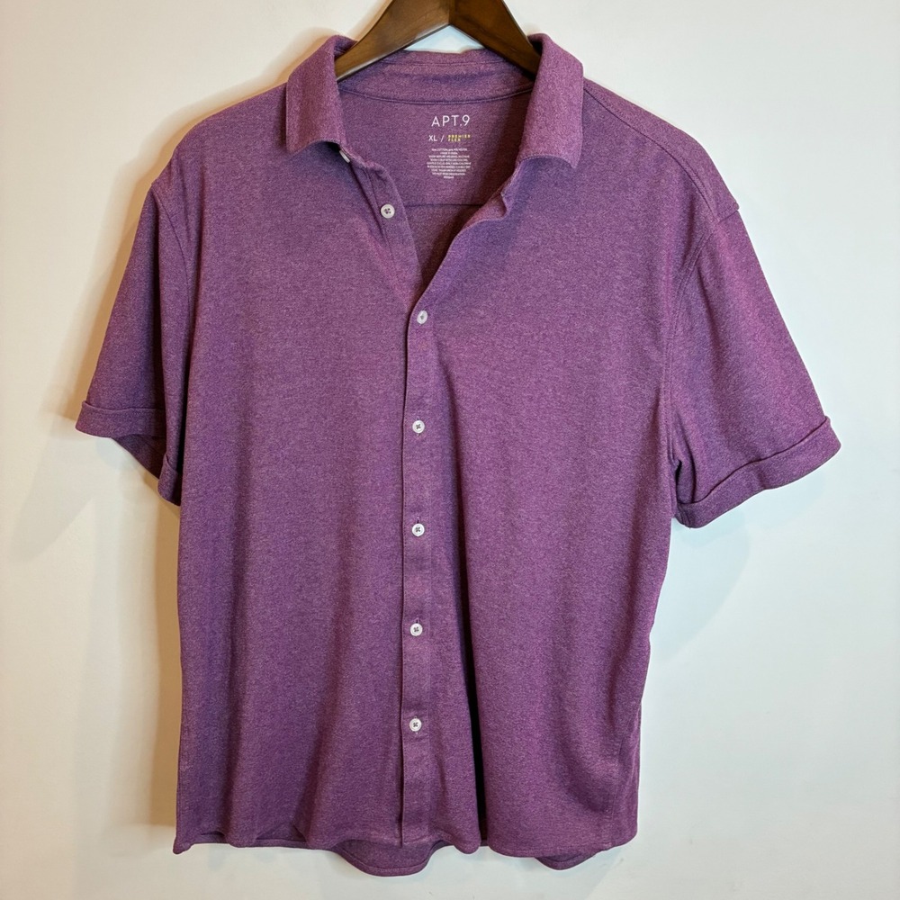 Apt 9 Mens Premier Flex Short Sleeve Button Down Shirt Purple Heather XL